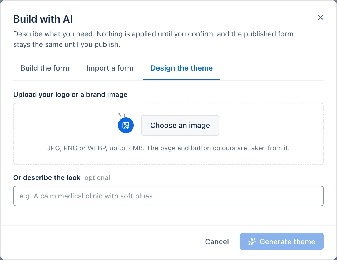 Design the theme from a logo or a description.