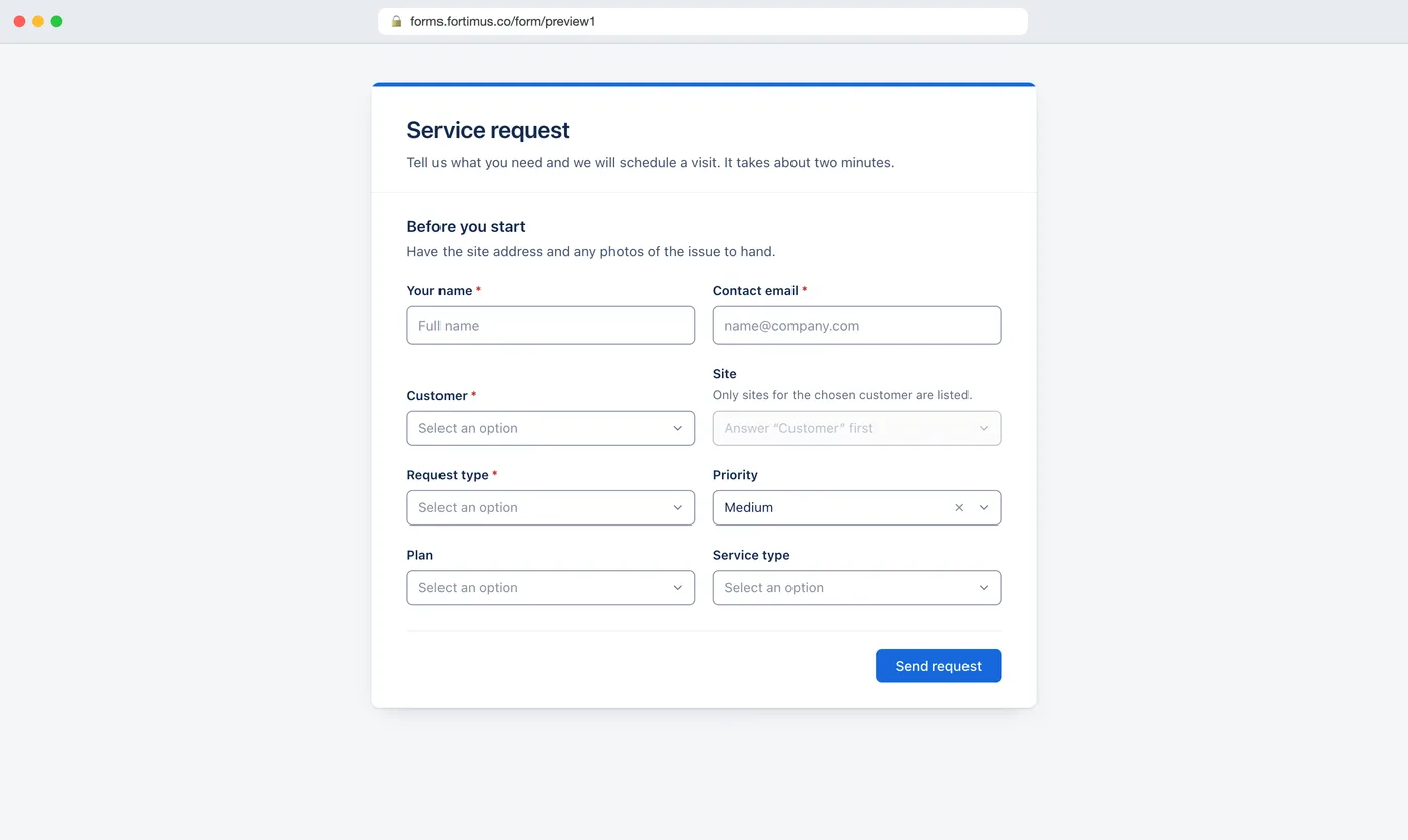 The public form, opened from its link in a browser. No monday.com account needed.