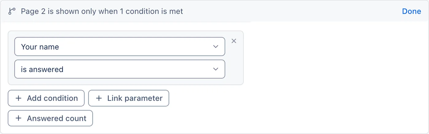 Page 2 is shown only when "Your name" is answered.