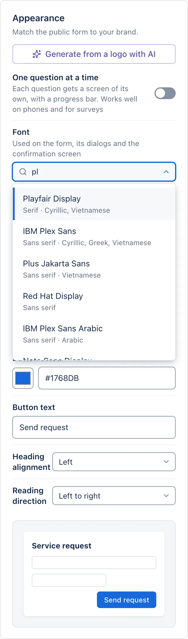 Searching the fonts: Playfair Display, IBM Plex Sans, Plus Jakarta Sans…