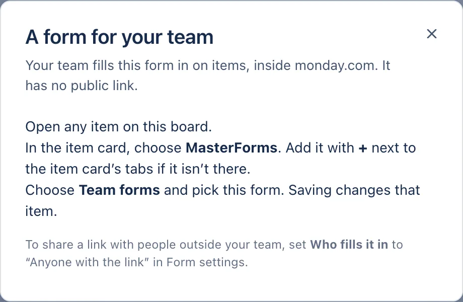 Share for a team form: where to find it in the item card.