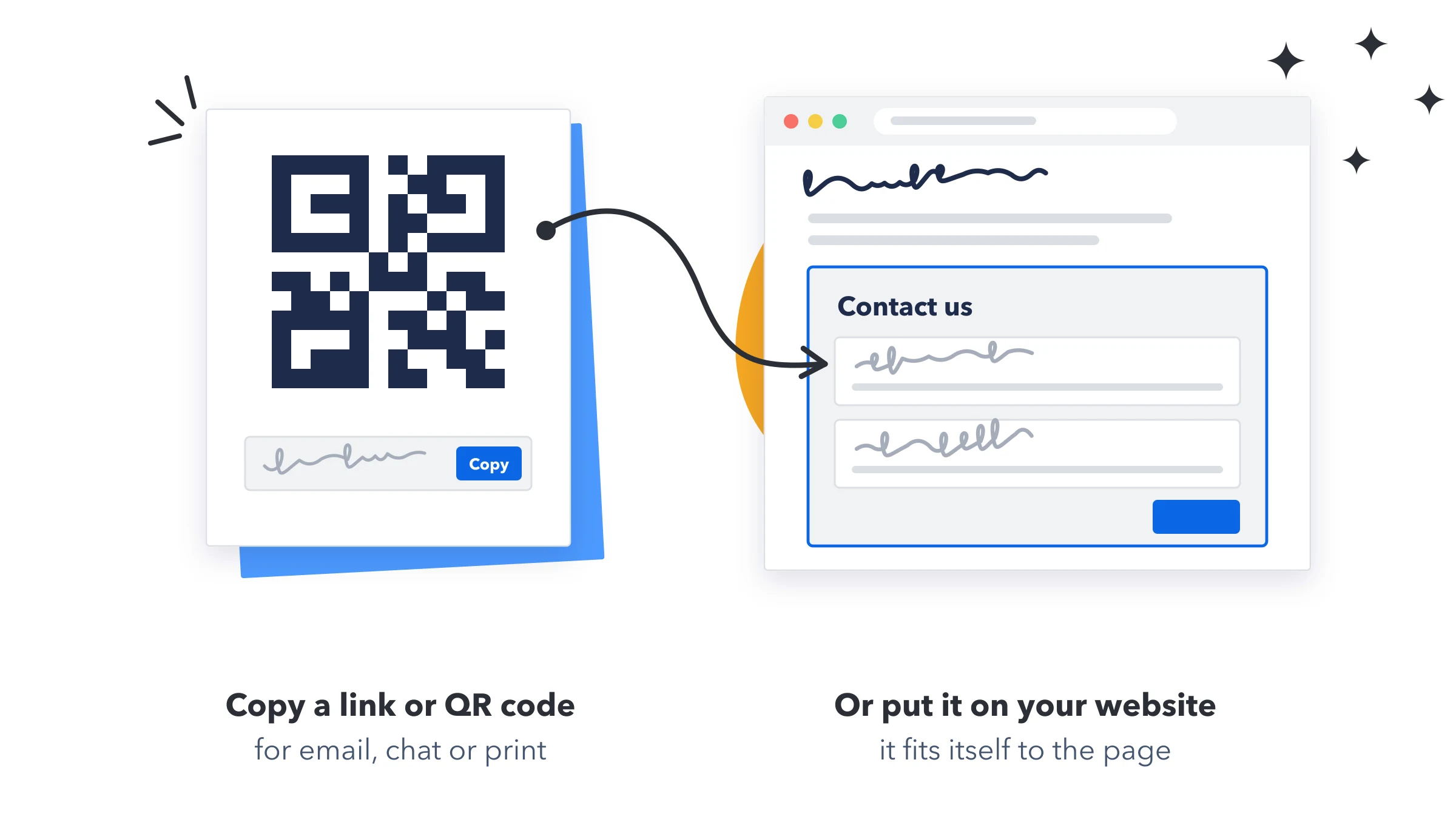 Copy a link or QR code for email, chat or print, or put the form on your website.