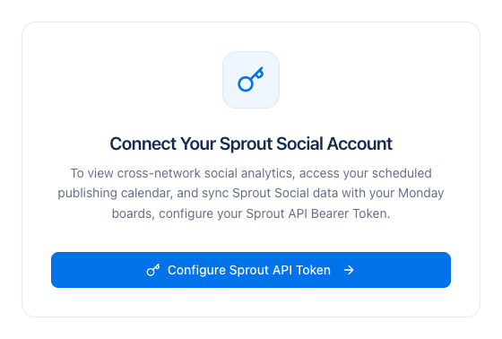 Connect Your Sprout Social Account card with a Configure Sprout API Token button